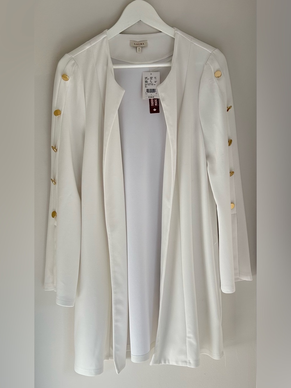 Laura White Open Front Cardigan Jacket – NWT – Made in Canada